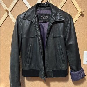 Wilsons Leather Black Bomber Jacket with Ribbed Cuffs